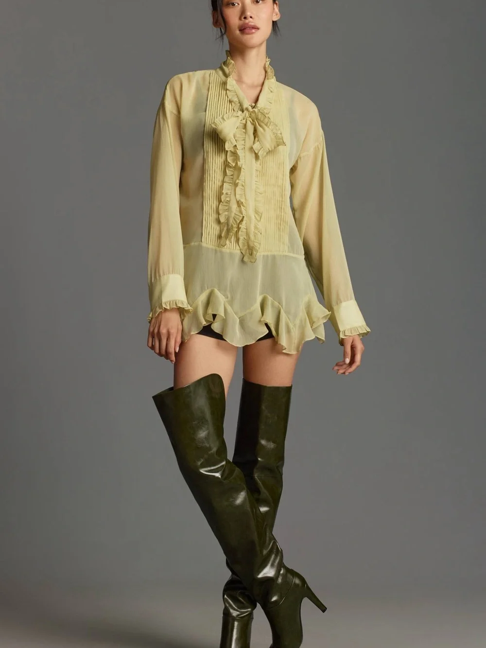 Anthropologie Let Me Be Sheer Ruffle Tie Neck Blouse XL NWT - Picture 2 of 13